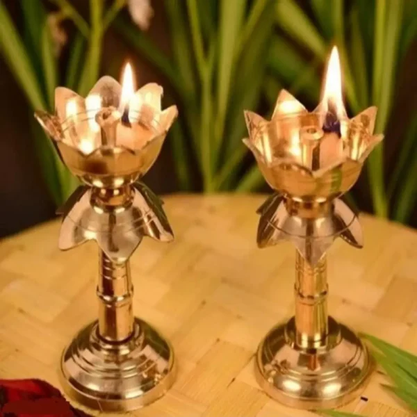 Brass Original Traditional Kamal Diya with Stand