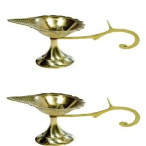 Brass Puja Diya with Curved Handle