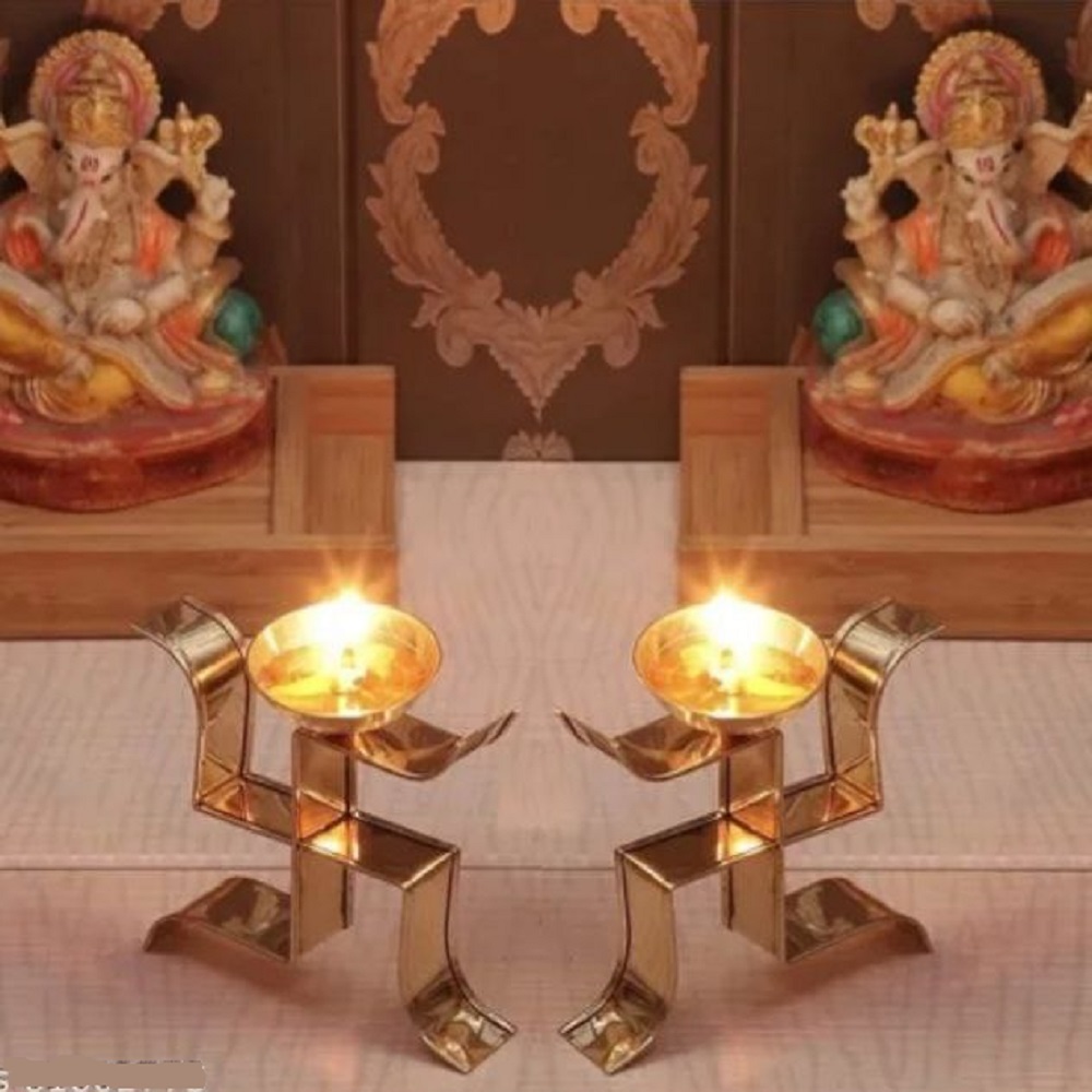 Brass Swastik Diya Oil Puja Lamp
