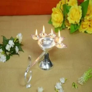 German Silver Pancharti Diya for Pooja