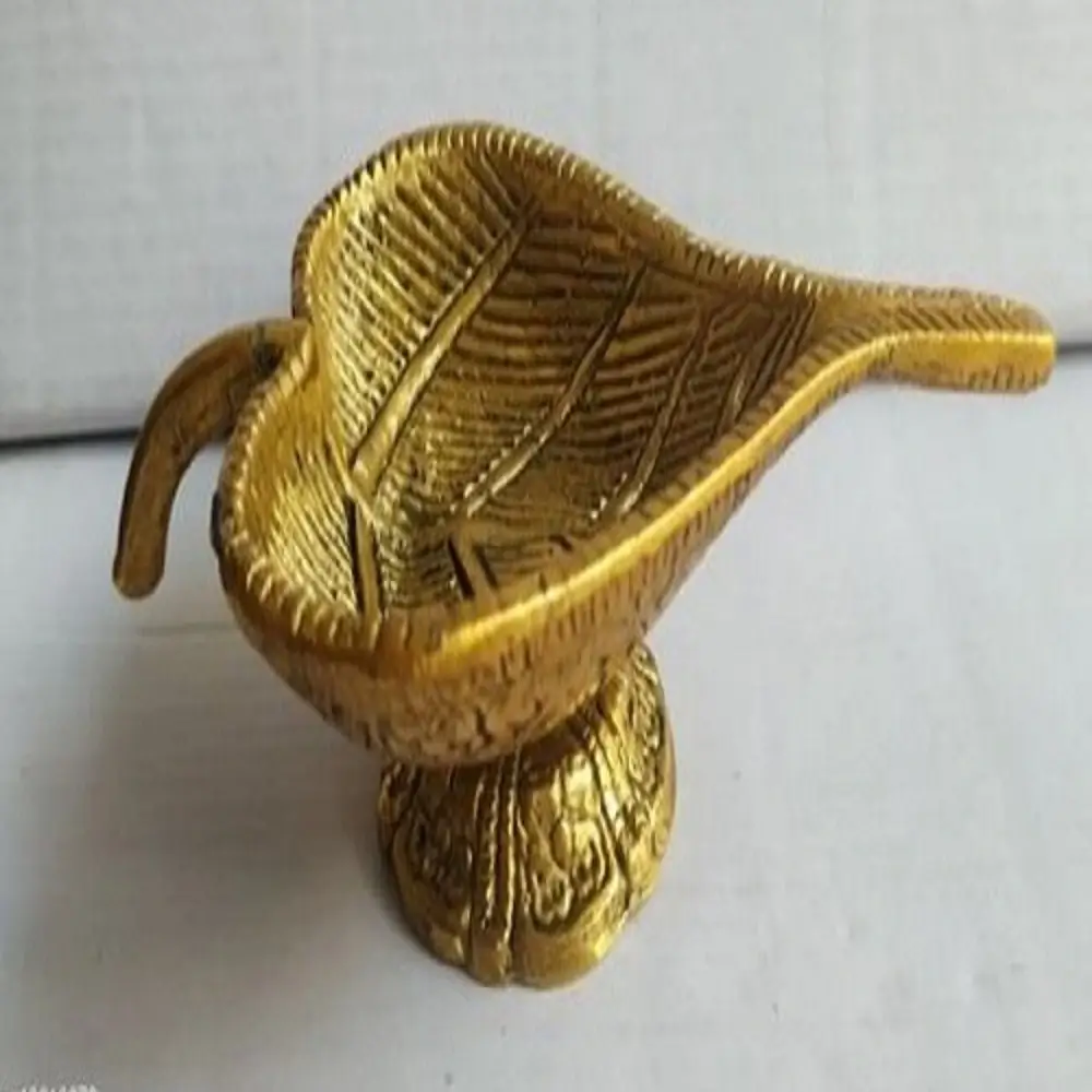 Golden Metal Pan Leaf Shape Diya