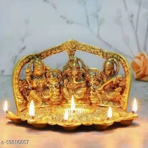 Laxmi Ganesh Sarawati With 5 Diya Set