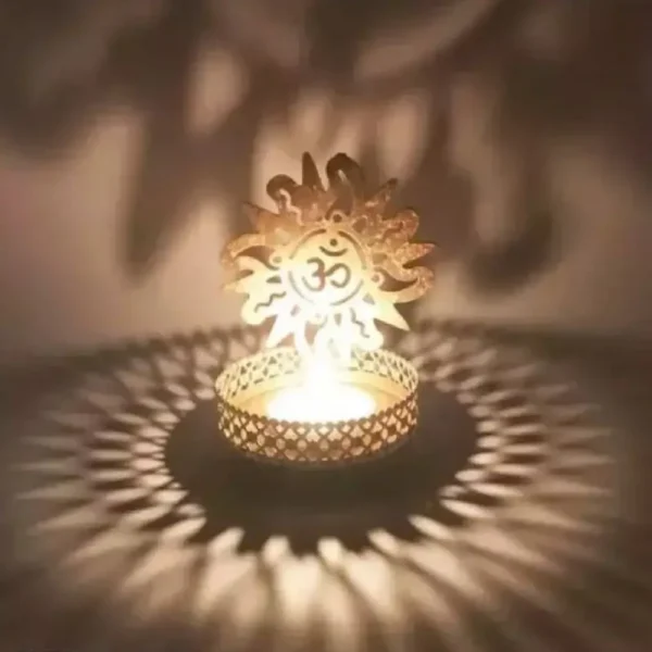 Om Metallic Tea Light Holder