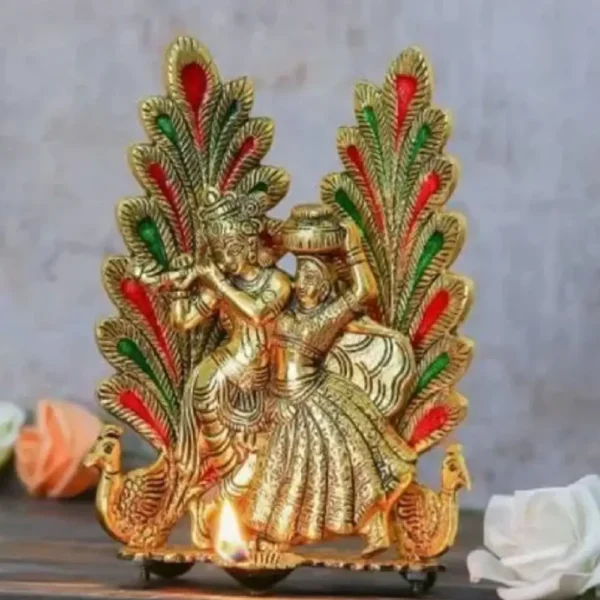 Radha Krishan Playing Flute and Peacock Idol