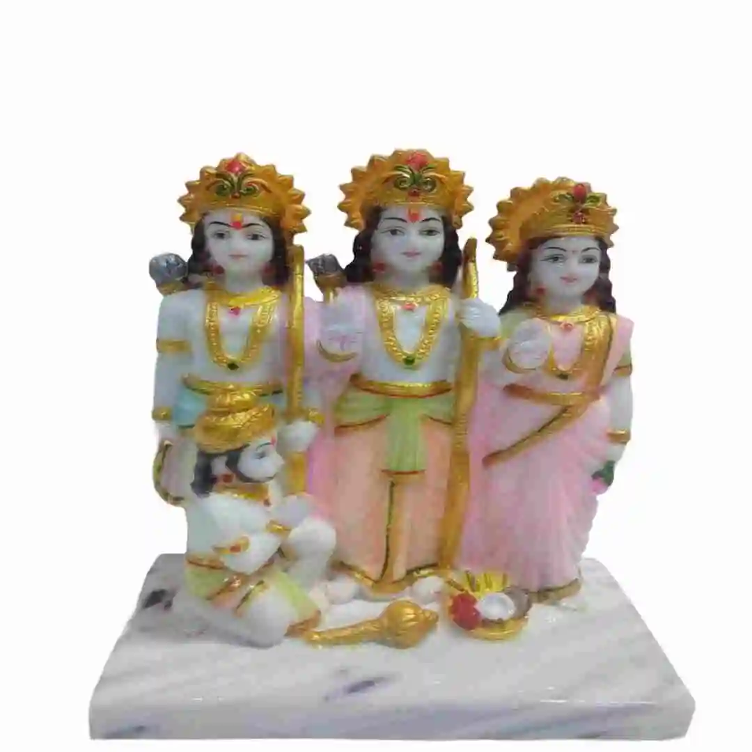 Ram Darbar Murti in marble dust featuring Lord Ram, Sita, Lakshman and Hanuman