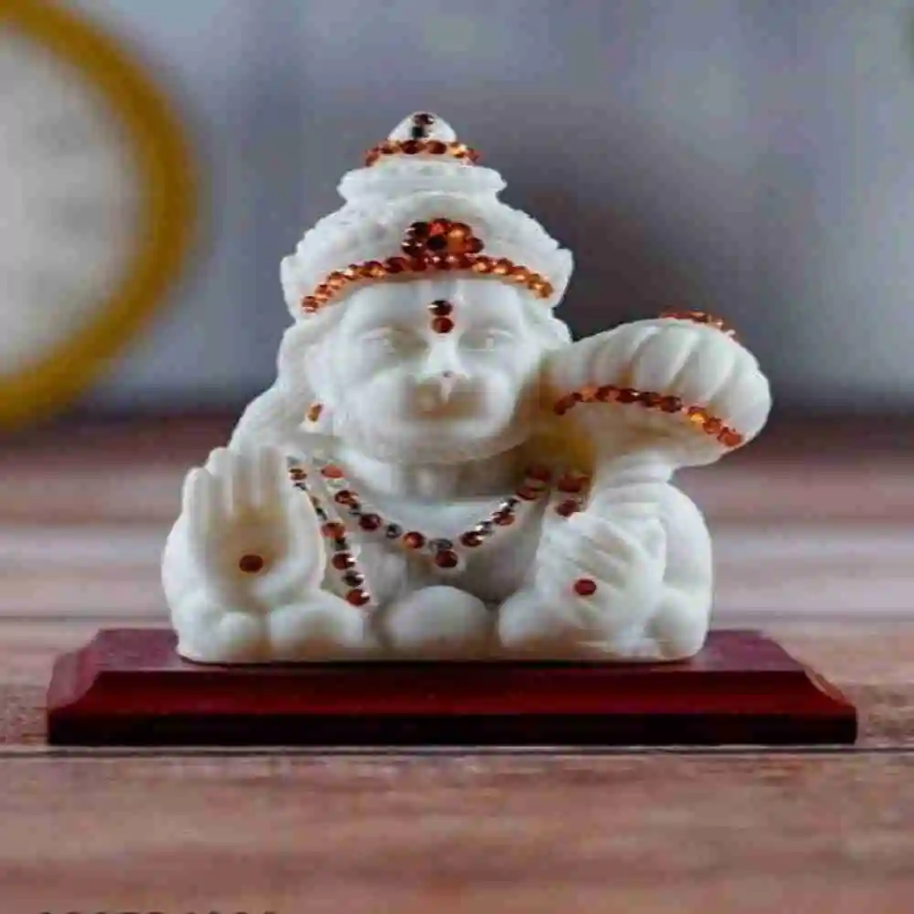 White Lord Hanuman Statue for Car Dashboard