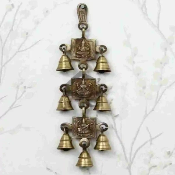 Brass Ganesha Laxmi Saraswati Wall Hanging Bells