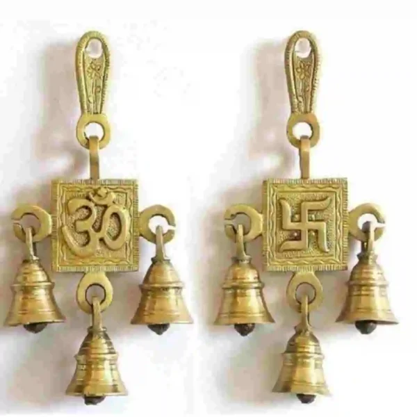 Brass Om Swastika Wall Hanging Bells Set of 2