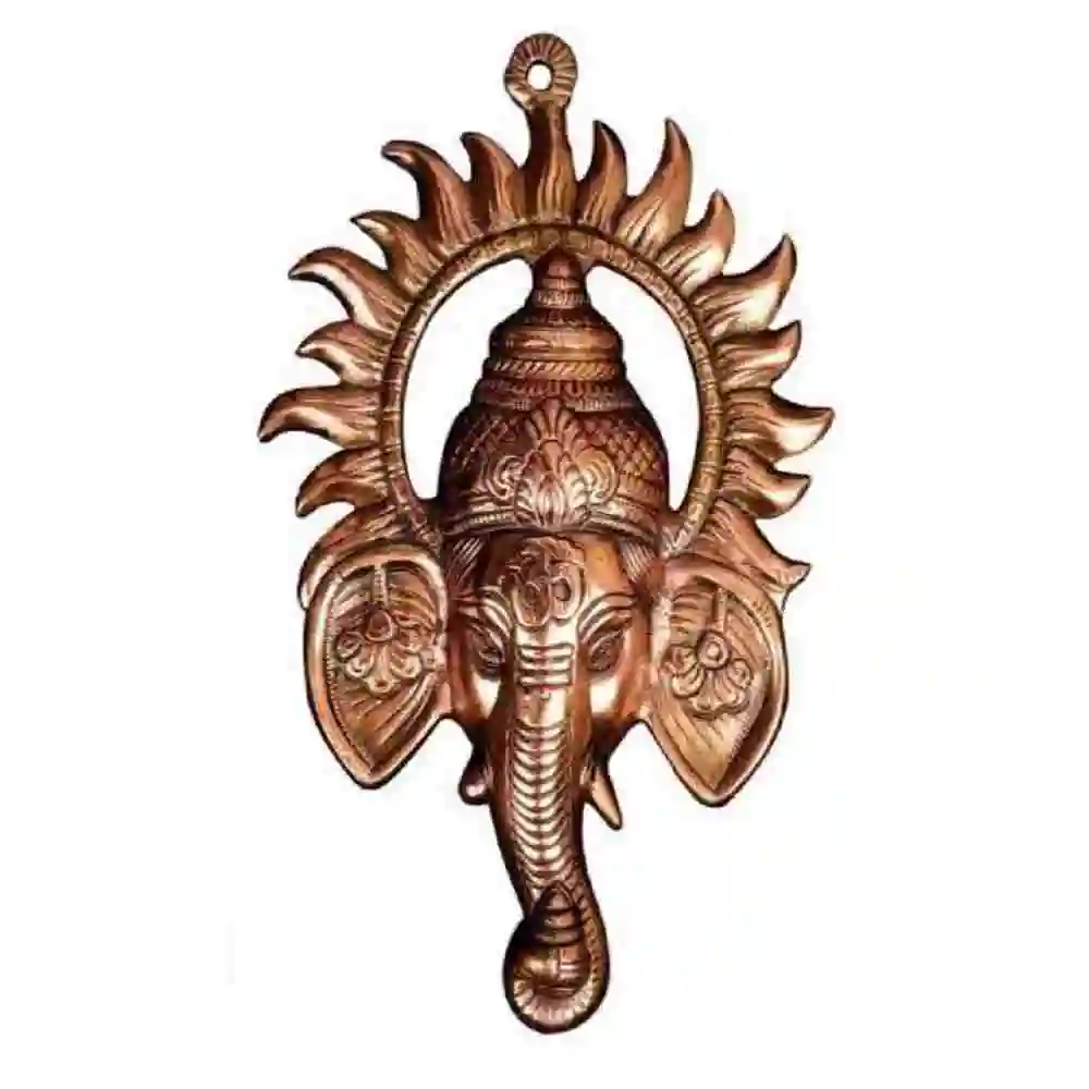 Lord Ganesha Face Encircled With Sun Wall Hanging