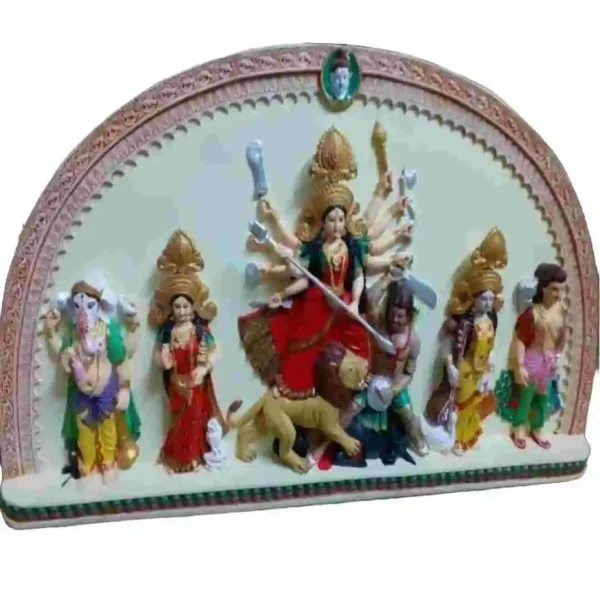 Maa Durga Family Idol with Ganesh, Lakshmi, Saraswati & Kartikeya – Marble Dust Hindu Statue