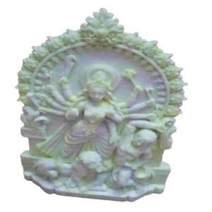 Elegant white marble dust Goddess Durga idol standing over Mahishasura