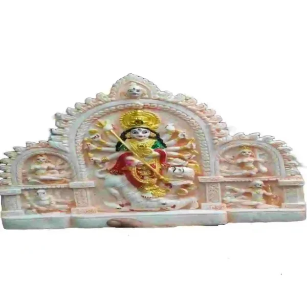 Temple-style marble dust Goddess Durga wall panel idol with traditional motifs