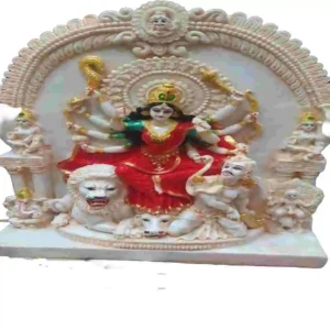 Marble Dust Durga Maa Idol with Family – Temple Arch Statue with Lion and Mahishasura