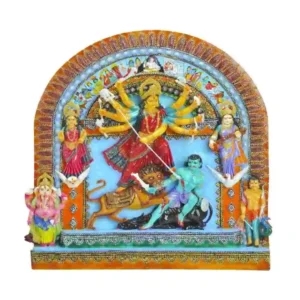 Vibrant Marble Dust Durga Mata Wall Idol with Mahishasura and Deities – Decorative Hindu Frame