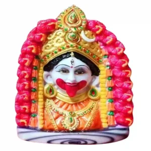 Maa Kali Face Idol with Garland and Gold Crown – Marble Dust Kali Mata Murti for Puja Decor