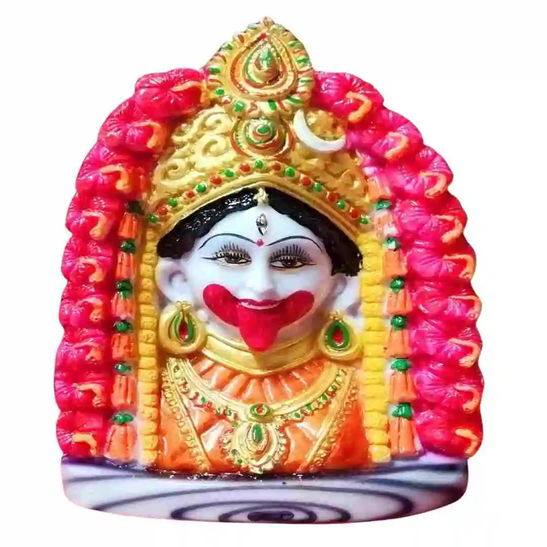 Maa Kali Face Idol with Garland and Gold Crown – Marble Dust Kali Mata Murti for Puja Decor