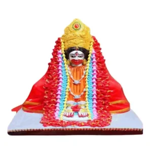 Sitting Kali Mata Murti in Marble Dust with Garlands – Colorful Kali Maa Idol for Temple