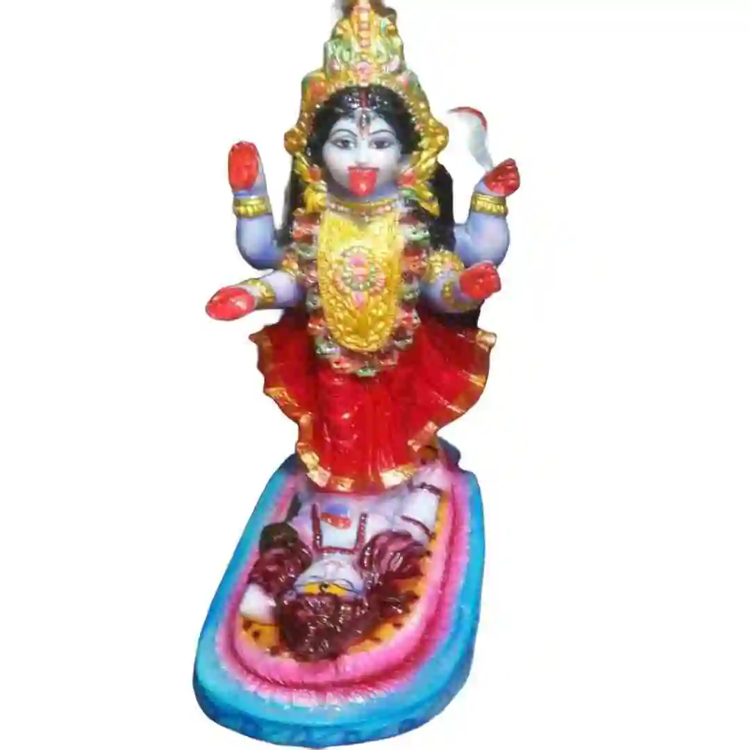 Marble dust Maa Kali murti standing on Lord Shiva – Dakshina Kali idol for home temple and puja decor