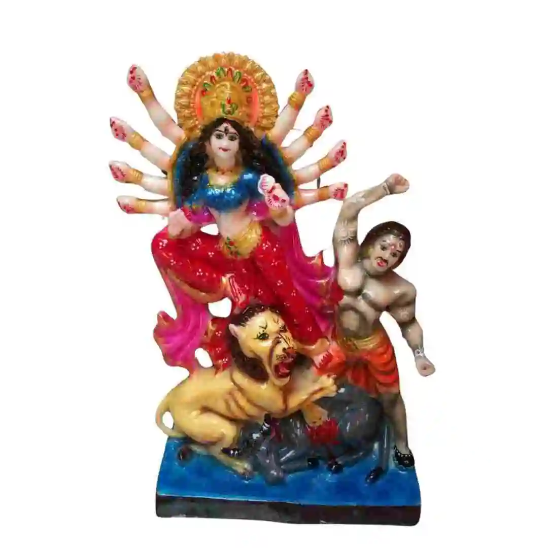 Marble Dust Maa Durga Idol Slaying Mahishasura – Hindu Goddess Statue