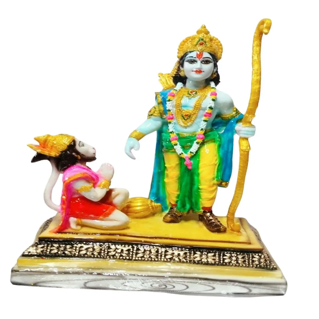 Marble dust Ram Hanuman Murti – Lord Ram standing with Hanuman kneeling
