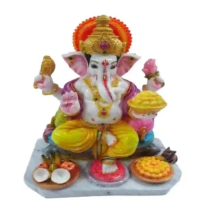 Bhog Ganesha idol with modak – Handcrafted marble dust Ganpati murti for home pooja and decor