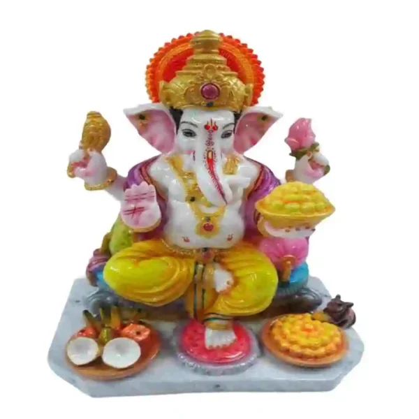 Bhog Ganesha idol with modak – Handcrafted marble dust Ganpati murti for home pooja and decor