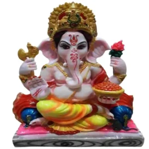 Big multicolor Ganesh idol made of marble dust – Ganpati murti for home entrance and pooja decor