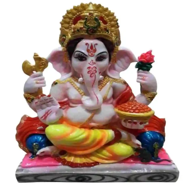 Big multicolor Ganesh idol made of marble dust – Ganpati murti for home entrance and pooja decor