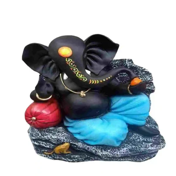 Stylish black sitting Ganesh idol with red potli – modern marble dust Ganpati murti for home and decor