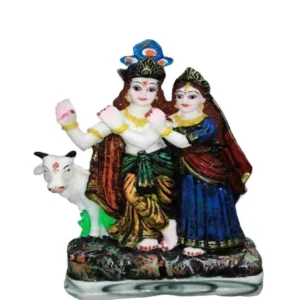 Radha Krishna idol with cow – Handcrafted marble dust statue for home temple décor