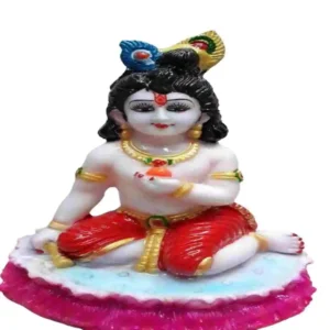 Bal Krishna Murti – Seated Lord Krishna Idol in Red Dhoti Made of Marble Dust