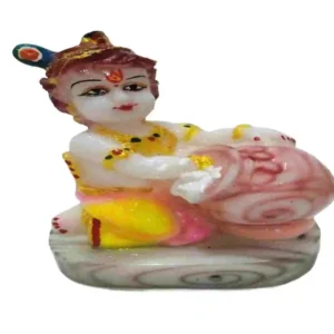 Makhan Chor Krishna Murti – Baby Lord Krishna Idol with Butter Pot Made of Marble Dust