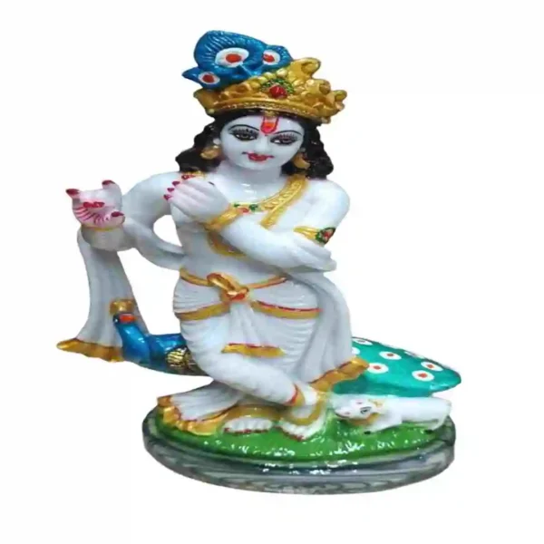 Marble Dust Krishna Ji Murti with Peacock – Handcrafted Lord Krishna Idol for Home Temple
