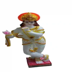 White and Gold Lord Krishna Murti – Marble Dust Krishna Statue in Flute Pose