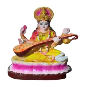 Saraswati Murti – Marble Dust Maa Saraswati Idol with Veena and Swan for Temple Decor
