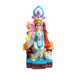 Maa Saraswati Marble Dust Idol with Veena and Swan for Pooja and Study Room Decor