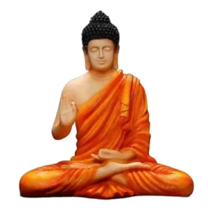 Meditating Buddha Idol in Orange Robe – Marble Dust Buddha Statue for Home Decor