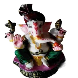 Pagadi Ganesh murti in marble dust – traditional Ganpati idol with turban and ornaments for home entrance