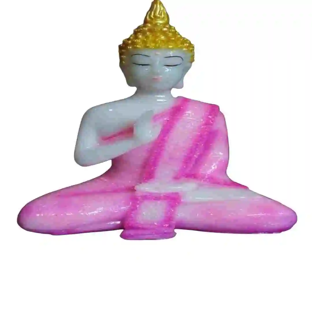Pink-robed sitting Buddha idol made from marble dust – peaceful statue of the Buddha for home decor