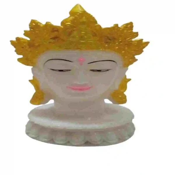 Golden crown Buddha head idol made from marble dust – decorative Buddha statue for home and spiritual gifting