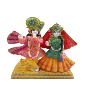 Colorful Radha Krishna Idol Made of Marble Dust with Embellished Dress for Home Décor