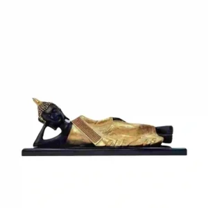 Sleeping Buddha Idol in Black and Gold – Marble Dust Buddha Statue for Home Decor