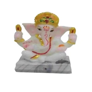 Small white Ganesh murti made of marble dust – compact Ganpati idol for home or office decor
