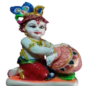 Makhan Chor Krishna Ji Murti – Marble Dust Lord Krishna Idol with Butter Pot for Home Decor