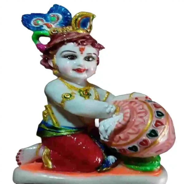 Makhan Chor Krishna Ji Murti – Marble Dust Lord Krishna Idol with Butter Pot for Home Decor