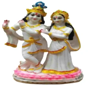 Radha Krishna Idol – Standing Statue of Krishna and Radha on Lotus Base Made from Marble Dust