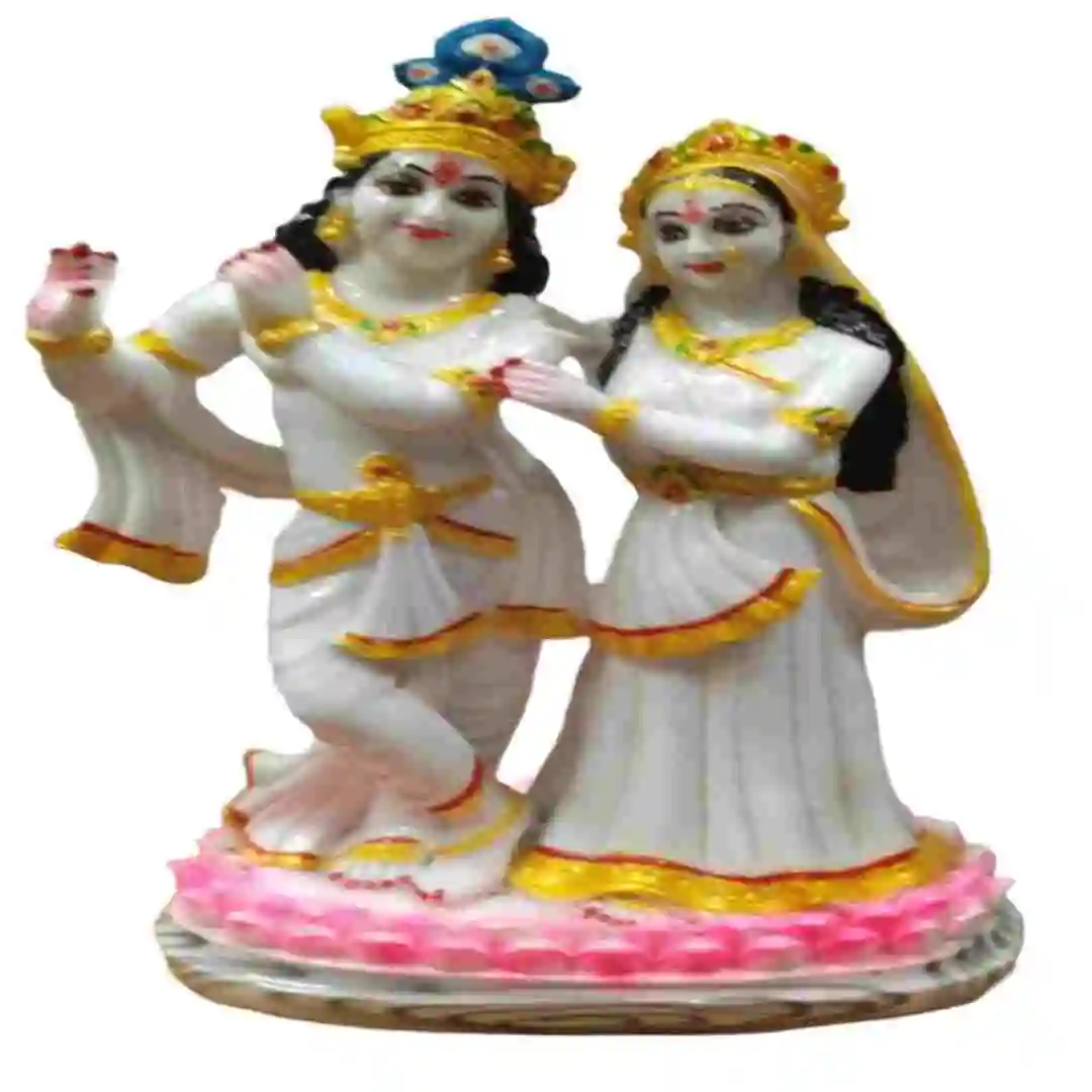 Radha Krishna Idol – Standing Statue of Krishna and Radha on Lotus Base Made from Marble Dust