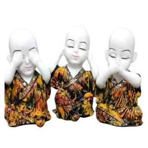 Three Wise Monk Buddha Idols – See No Evil, Hear No Evil, Speak No Evil Set in Marble Dust