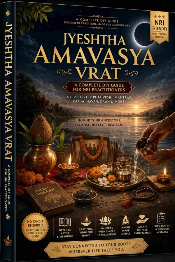 Jyeshtha Amavasya Vrat DIY Puja Guide ebook cover with step-by-step vidhi, mantra, katha and NRI-friendly spiritual guide