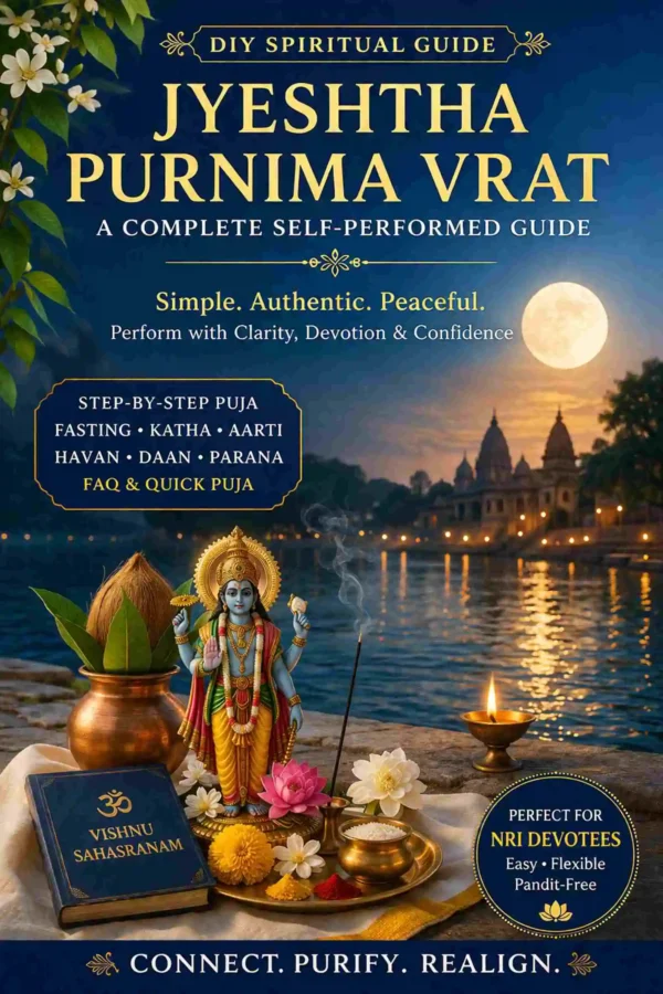 Jyeshtha Purnima Vrat Puja Vidhi DIY Guide eBook Cover with Vishnu Puja Setup